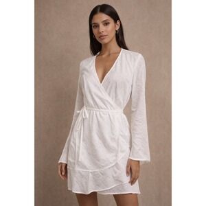 NWT Atoir The Raine Dress Natural White Textured Wrap Mini Dress Open Back Size2
